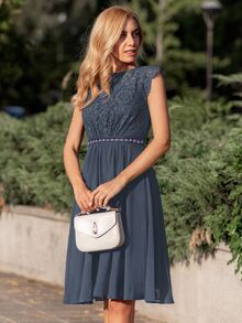 MIUSOL Floral Lace Cap Sleeve Sequin Insert Waist Prom Party Swing Dress - Grey - View 7