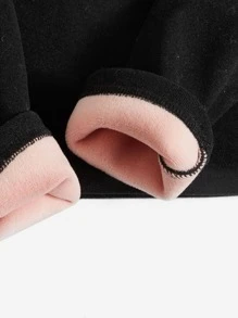 SHEIN Girls Letter Patched Mock Neck Thermal Tee - Black - View 2