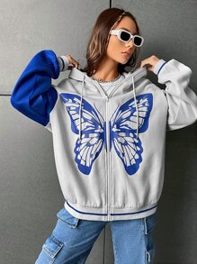 SHEIN EZwear Quần áo thể thao nữ Dây kéo Khối Màu Loại bướm Giải trí - Màu Xám nhạt - Xem 5