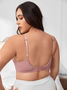 Plus Floral Jacquard Bow Front Push Up Bra - Dusty Pink - View 2