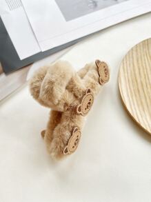 熊裝飾毛茸茸髮爪 - 卡其色 - 查看 2