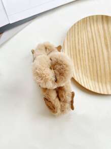 熊裝飾毛茸茸髮爪 - 卡其色 - 查看 3