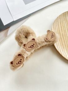熊裝飾毛茸茸髮爪 - 卡其色 - 查看 4