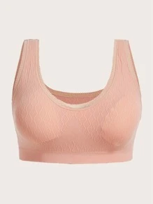 Plus Lace Trim Textured Bralet - Dusty Pink - View 1