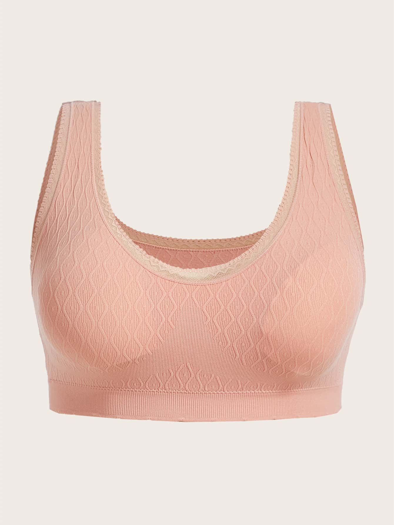 Plus Lace Trim Textured Bralet - Dusty Pink - View 1
