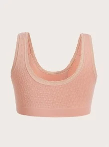 Plus Lace Trim Textured Bralet - Dusty Pink - View 2