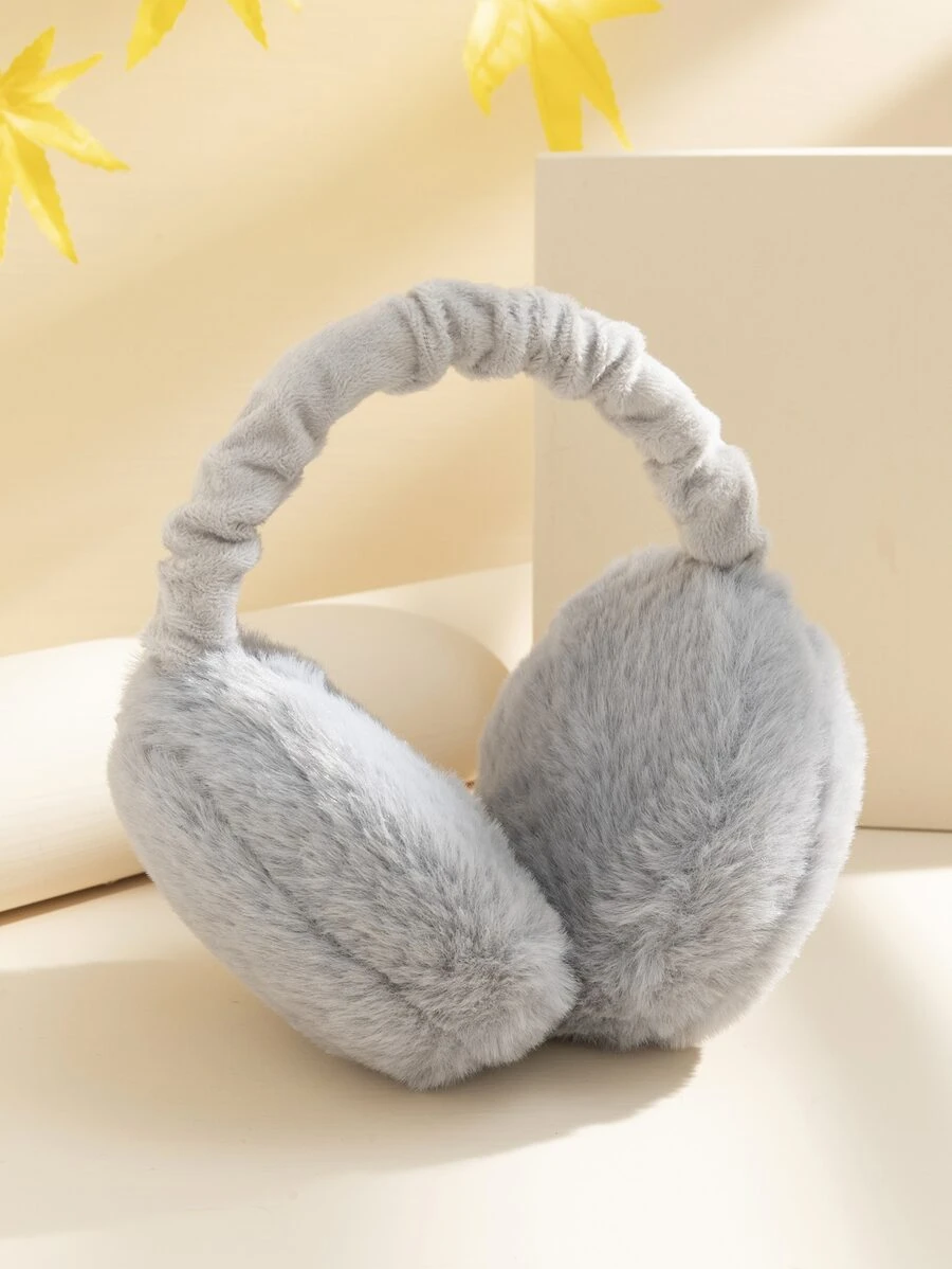 1pc Women's Solid Color Foldable Fashionable & Versatile Plush Warm Earmuffs, Random Lining Color
