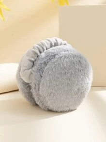 1pc Women's Solid Color Foldable Fashionable & Versatile Plush Warm Earmuffs, Random Lining Color - Grey - View 3