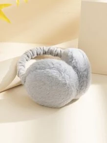 1pc Women's Solid Color Foldable Fashionable & Versatile Plush Warm Earmuffs, Random Lining Color - Grey - View 4