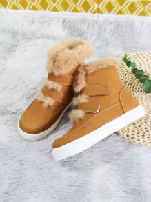 女孩拼接毛茸茸魔術貼靴子 - 薑色 - 查看 1