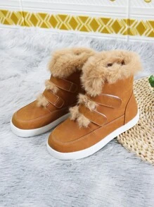 女孩拼接毛茸茸魔術貼靴子 - 薑色 - 查看 2