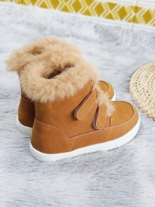 女孩拼接毛茸茸魔術貼靴子 - 薑色 - 查看 3