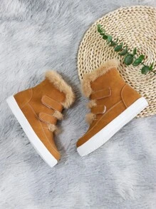 女孩拼接毛茸茸魔術貼靴子 - 薑色 - 查看 4