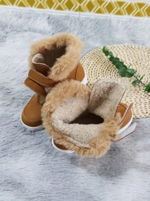 女孩拼接毛茸茸魔術貼靴子 - 薑色 - 查看 5