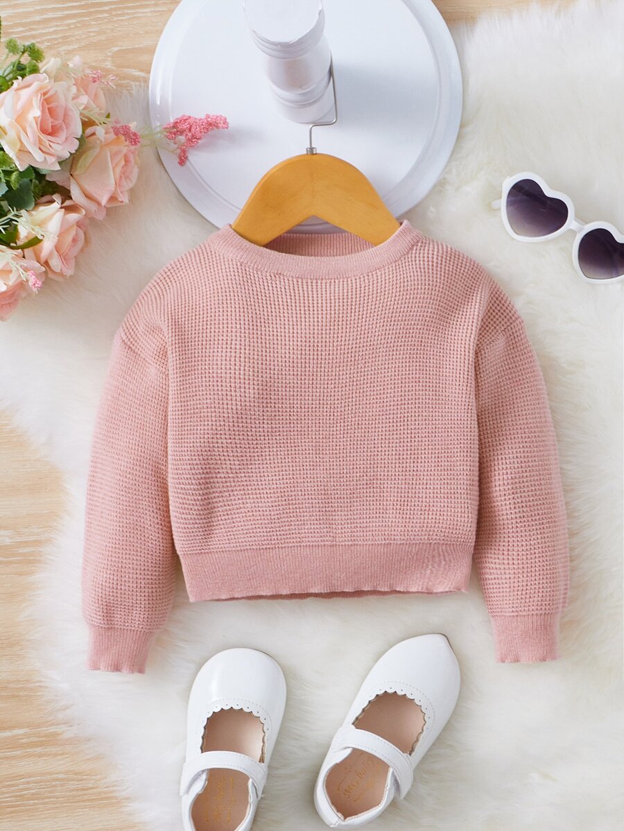SHEIN Baby Waffle Knit Jumper - Baby Pink - View 1