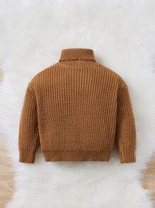 SHEIN Baby Turtleneck Drop Shoulder Jumper - Brown - View 2