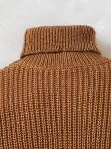 SHEIN Baby Turtleneck Drop Shoulder Jumper - Brown - View 4