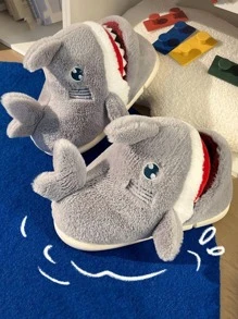 Men Shark Design Novelty Slippers - Grey - View 4
