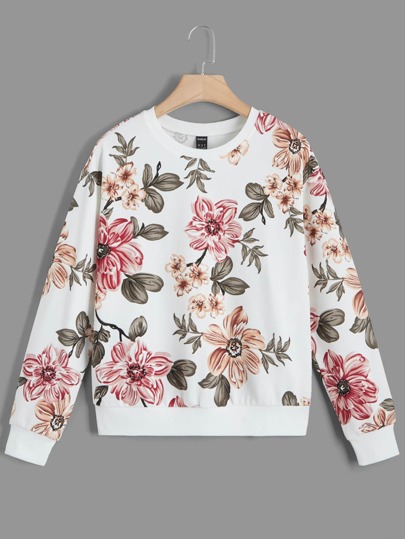 SHEIN LUNE Floral Print Drop Shoulder Sweatshirt,Long Sleeve Tops In Fall/Winter