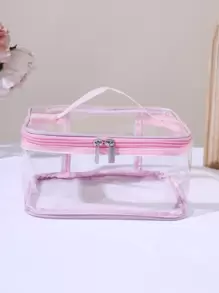 1pc Large Capacity Transparent Tote Cosmetic Bag, Cross-Border Hot Selling Makeup Travel Storage Organizer Hand Bag For Women Bags, Makeup Bag, Vanity, Make Up Bag, Organizer, Storage, Makeup Bags, Make Up Organizer, Organiser, Toiletry Bag, Desk Organiser, Cosmetic Bag, Makeup Pouch, Make Up Organize, Makeup Pouch, Makeup Bag, Vanity, Makeup Bags, Small Makeup Bag, Cosmetic Bag, Christmas Gifts, Pouch, Clutch / Small Handbag, Makeup Organizer, Pouch, Brush Holder, Mini Pouch, Large Capacity Pouch, Gifts Christmas Gifts, Gift Ideas For Women - Pink - View 1