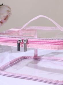 1pc Large Capacity Transparent Tote Cosmetic Bag, Cross-Border Hot Selling Makeup Travel Storage Organizer Hand Bag For Women Bags, Makeup Bag, Vanity, Make Up Bag, Organizer, Storage, Makeup Bags, Make Up Organizer, Organiser, Toiletry Bag, Desk Organiser, Cosmetic Bag, Makeup Pouch, Make Up Organize, Makeup Pouch, Makeup Bag, Vanity, Makeup Bags, Small Makeup Bag, Cosmetic Bag, Christmas Gifts, Pouch, Clutch / Small Handbag, Makeup Organizer, Pouch, Brush Holder, Mini Pouch, Large Capacity Pouch, Gifts Christmas Gifts, Gift Ideas For Women - Pink - View 5