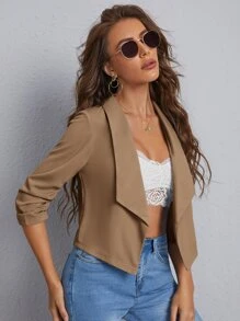 SHEIN Privé 翻領素色西裝外套 - 駝色 - 查看 1