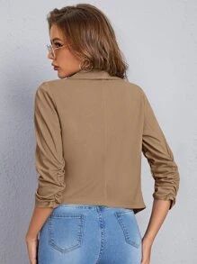 SHEIN Privé 翻領素色西裝外套 - 駝色 - 查看 2