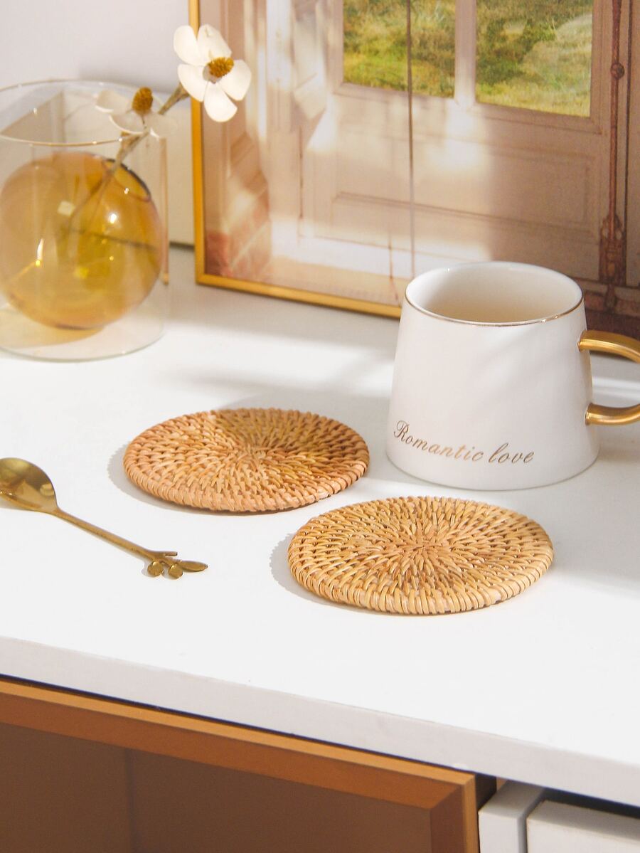 1pc Rattan Round Coaster - Khaki - View 1