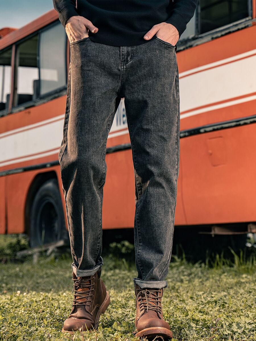 Hombres Jeans con bolsillo oblicuo - Gris Oscuro - Ver 1