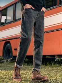 Hombres Jeans con bolsillo oblicuo - Gris Oscuro - Ver 4