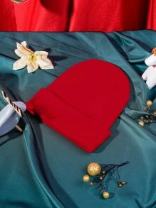 Men Christmas Tree & Slogan Graphic Cuff Beanie - Red - View 2