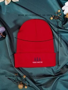 Men Christmas Tree & Slogan Graphic Cuff Beanie - Red - View 4