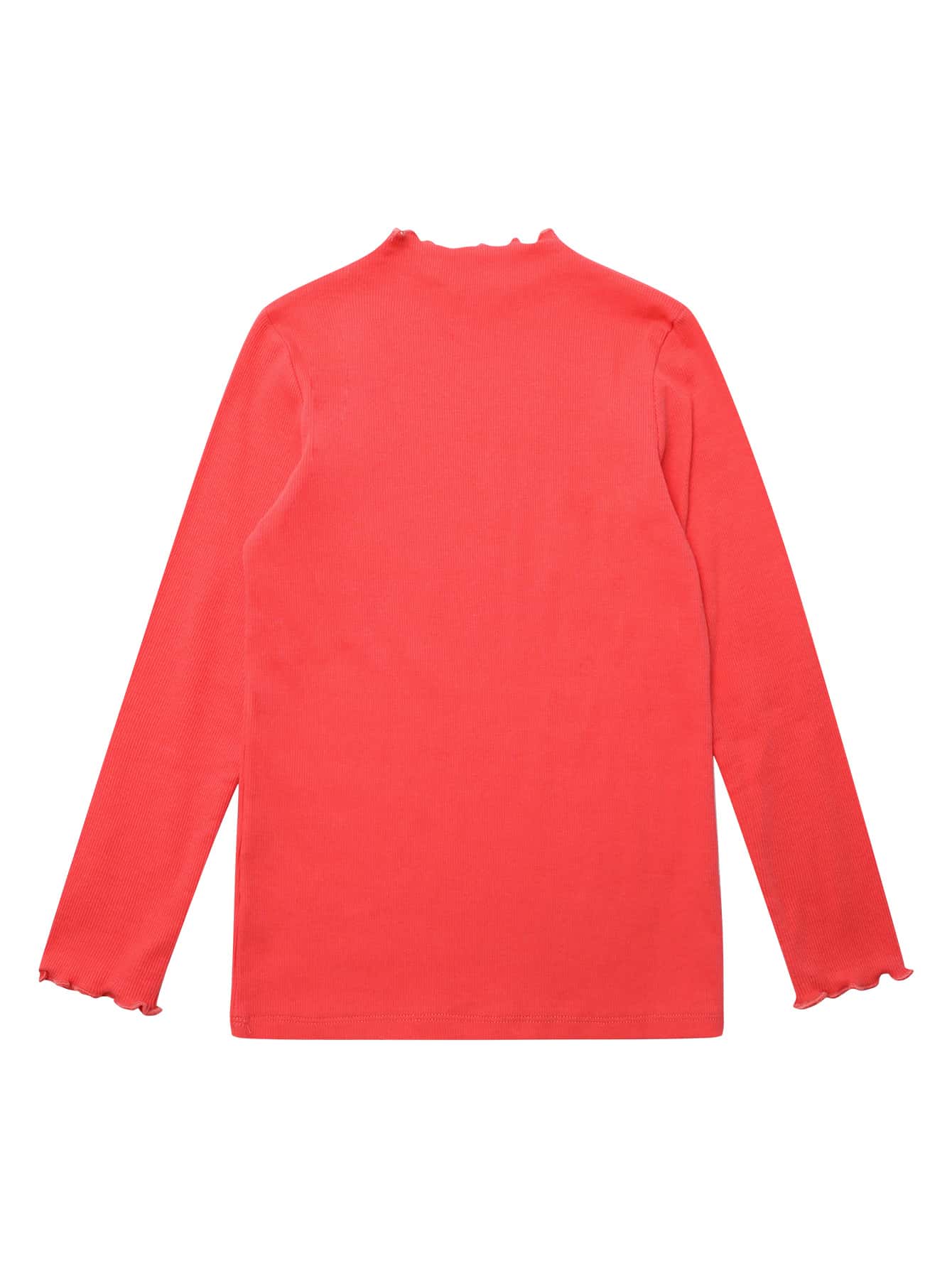 CUNYI Girls 1pc Lettuce Trim Mock Neck Solid Tee