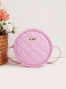 One Piece Girls Pu Soft Quilted Pink Round Fashion Mini Crossbody Bag Daily Use - Pink - View 1