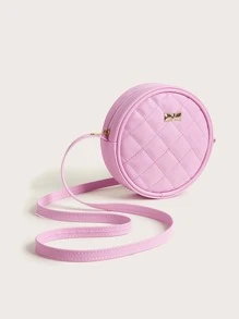 One Piece Girls Pu Soft Quilted Pink Round Fashion Mini Crossbody Bag Daily Use - Pink - View 3