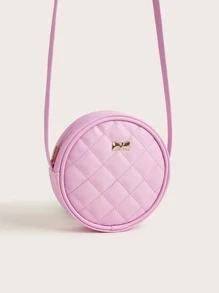 One Piece Girls Pu Soft Quilted Pink Round Fashion Mini Crossbody Bag Daily Use - Pink - View 5