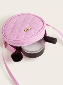 One Piece Girls Pu Soft Quilted Pink Round Fashion Mini Crossbody Bag Daily Use - Pink - View 7