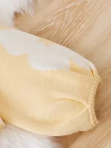 SHEIN Tween Girl Floral Pattern Lantern Sleeve Cardigan - Yellow - View 3