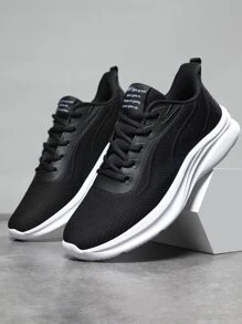 Men Patch Detail Lace-up Front Running Shoes - Black - View 1