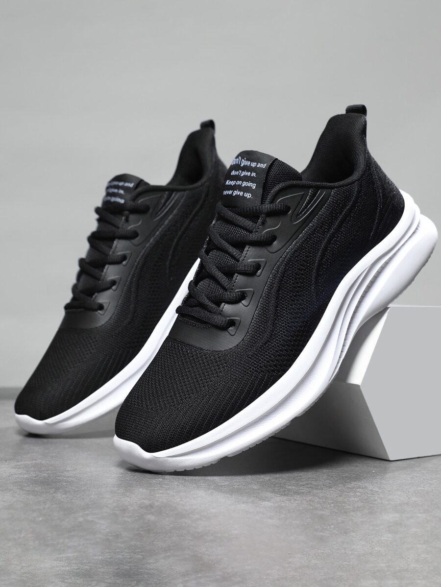 Men Patch Detail Lace-up Front Running Shoes - Black - View 1