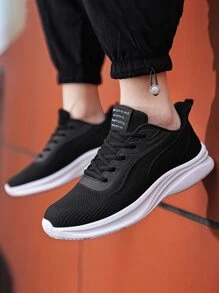 Men Patch Detail Lace-up Front Running Shoes - Black - View 2