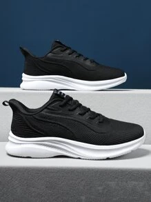 Men Patch Detail Lace-up Front Running Shoes - Black - View 3