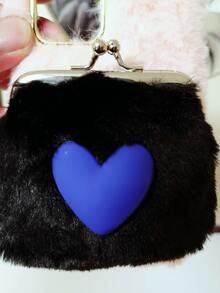 3D Heart Decor Fluffy Phone Case With Card Bag - Multicolor - View 3