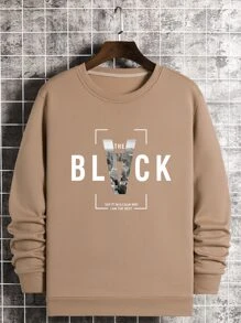 Manfinity Dauomo Men Slogan & Building Print Thermal Pullover - Khaki - View 1