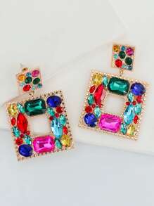 Random Color Rhinestone Decor Square Drop Earrings - Multicolor - View 6