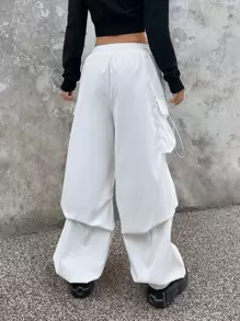 SHEIN ICON Gorpcore Pantalones parachute con cordón con bolsillo con solapa - Blanco - Ver 4