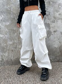 SHEIN ICON Gorpcore Pantalones parachute con cordón con bolsillo con solapa - Blanco - Ver 2
