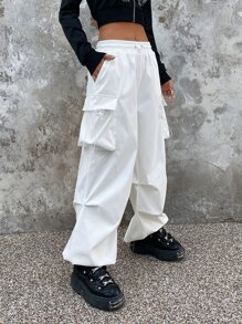 SHEIN ICON Gorpcore Pantalones parachute con cordón con bolsillo con solapa - Blanco - Ver 1