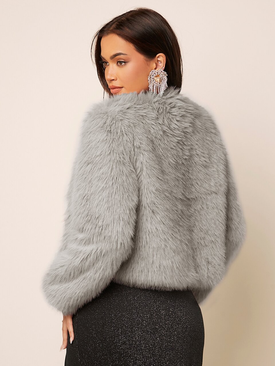 Solid Open Front Fuzzy Coat In Fall/Winter