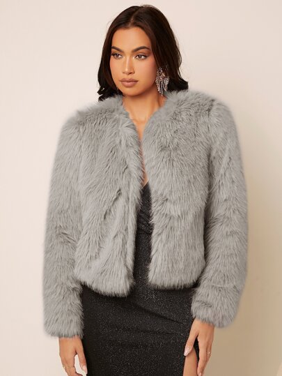 SHEIN BAE 秋冬纯色前开式毛绒大衣